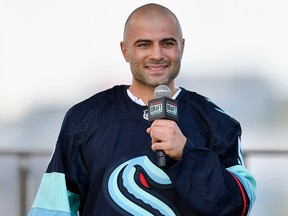 Mark Giordano is selected by the Seattle Kraken during the 2021 NHL Expansion Draft at Gas Works Park on July 21, 2021 in Seattle, Washington. The Seattle Kraken is the National Hockey League's newest franchise and will begin play in October 2021.