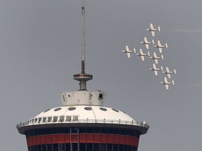 The Snowbirds flyover the city of Calgary on Wednesday, July 14, 2021. Darren Makowichuk/Postmedia