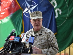 General Kenneth McKenzie, the head of U.S. Central Command, speaks during an official handover ceremony at the Resolute Support headquarters in the Green Zone in Kabul on July 12, 2021.