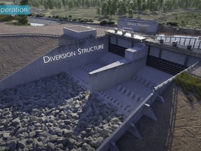 Screen grab of the proposed Springbank dry dam west of Calgary, from an Alberta Environment animation.