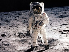 In this file photo taken from July 1969, astronaut Buzz Aldrin, lunar module pilot walks on the surface of the moon during the Apollo 11 extravehicular activity (EVA). Between 1969 and 1972, 12 astronauts — all American — walked on the Moon as part of NASA's Apollo program.