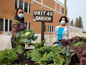 Anusha Fernando and Dr. Suparna Madan in the vegetable garden they started for some elderly patients at Rockyview Hospital.
