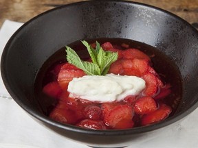Cream Cheese Mousse with Minted Strawberries for ATCO Blue Flame Kitchen for August 4, 2021; image supplied by ATCO Blue Flame Kitchen