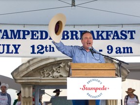 Alberta Premier Jason Kenney speaks at the annual Premier's Stampede Breakfast in downtown Calgary on Monday, July 12, 2021.