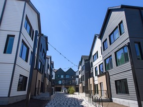 Courtyard in a new affordable housing development in Bridlewood.