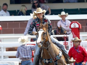 Angela Ganter from Abilene,TX, during the Barrel Racing event on day 7 of the 2021 Calgary Stampede rodeo in Calgary on Thursday, July 15, 2021. Darren Makowichuk/Postmedia
