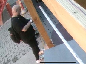 Calgary police have released this photo of a suspect who stole 10 patio chairs from the Simply Irie restaurant on 6th Street S.W. on early Friday, July 9, 2021.