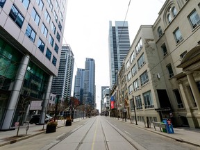 King Street West in Toronto seen during the coronavirus pandemic in April.
