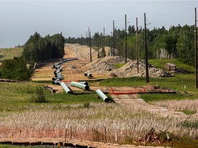 Line 3 is one of several energy-related topics that oil and gas industry insides expect to be brought up during the federal election campaign.  Here,  sections of the Enbridge Line 3 pipeline are seen on the construction site in Park Rapids, Minnesota on June 6, 2021. - Photo by Kerem Yucel / AFP)