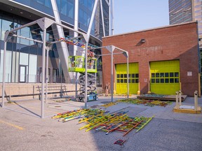 Calgary Municipal Land Corporation (CMLC) in partnership with the City of Calgary is reimagining the exterior of the site of the old number one firehall at at 6th Avenue and 1st Street SE into an artistic space. The design features a temporary pergola — a tall steel structure whose overhead framework provides a space for art to shine and stage for performers — alongside the historic building. The area around the pergola will be dotted with picnic tables,