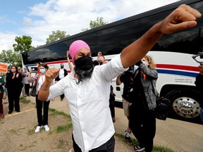 Federal NDP leader Jagmeet Singh arrives for a campaign stop at the Bellevue Community League, 7308 112 Ave., in Edmonton on Thursday Aug. 19, 2021.