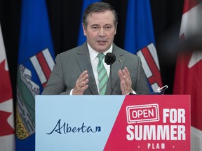 Premier Jason Kenney announces Alberta's reopening plan in Edmonton on Wednesday, May 26, 2021.