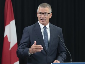Finance Minister Travis Toews during a news conference regarding Alberta's first-quarter fiscal update.