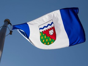 The Northwest Territories provincial flag flies on a flag pole in Ottawa, Monday, July 6, 2020.