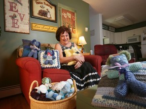 Sheila Fochuk, pictured here, and two of her friends crochet ‘teddy bear hug me pillows’ to give to seniors and people with mental health struggles as a gesture of kindness and reminder they are not alone. CHRISTINA RYAN