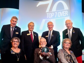 The Top 7 Over 70 award winners in 2019 were, back row, from left: Ken Stephenson, Dr. Eldon Smith, Bob Brawn, Dr. John Lacey. Front row, from left, Jacqueline Cameron, Gus Yaki, Sylvia Rempel.   CHRISTINA RYAN