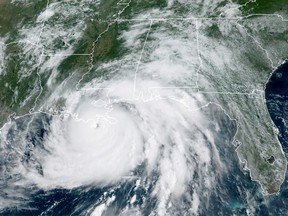 A satellite image shows Hurricane Ida in the Gulf of Mexico and approaching the coast of Louisiana, U.S., August 29, 2021.