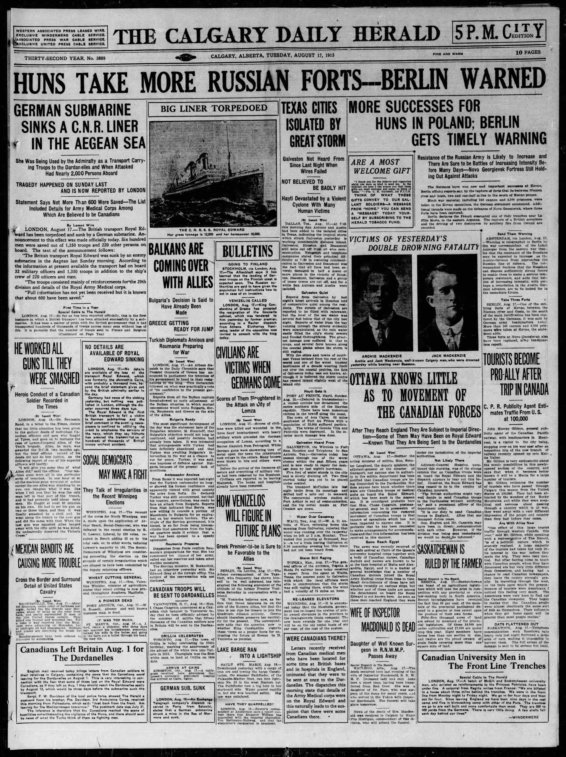 Today in History August 17 Calgary Herald