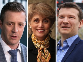 Councillors Jeff Davison (left), Jyoti Gondek and Jeromy Farkas were the frontrunners in Calgary's 2021 municipal election.