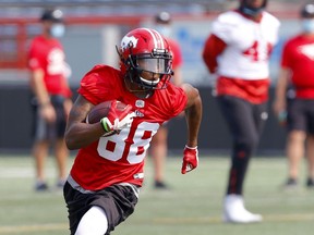 Calgary Stampeders REC, Kamar Jorden during practice at McMahon stadium in Calgary on Thursday, August 5, 2021. Darren Makowichuk/Postmedia