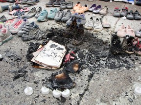 Calgary police are investigating a small fire that occurred at the residential school memorial outside city hall last night. Wednesday, August 4, 2021.