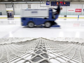 A zamboni cleans the ice at Lake Bonavista Arena on Jan. 15, 2020.