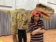 David Sklar, left, as Tyrell the Raptor and Ray Dhaliwal as Declan in A Dinosaur Tale, which opens Friday at the Jube.