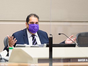 Mayor Naheed Nenshi was photographed during his final meeting in the Council Chamber on Monday, September 13, 2021.