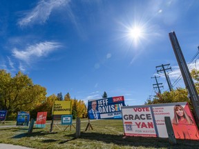 Municipal election signs crowd the intersection of 14th Street and 38th Avenue S.W. in 2021.