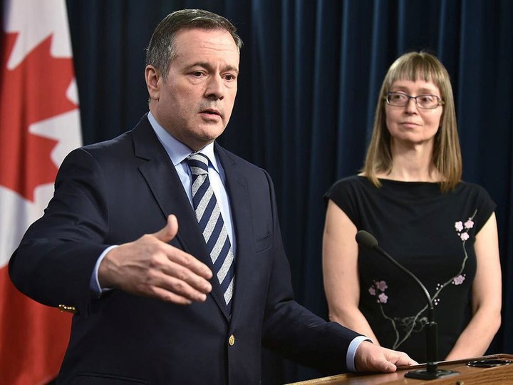  Premier Jason Kenney speaks at the daily COVID-19 update with Alberta’s chief medical officer of health, Dr. Deena Hinshaw, on March 13, 2020.