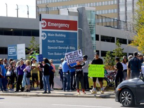 Police had a heavy presence as Antifa and protestors clash during a rally at the Foothills hospital put on by the Canadian Frontline Nurses in Calgary on Monday, September 13, 2021.