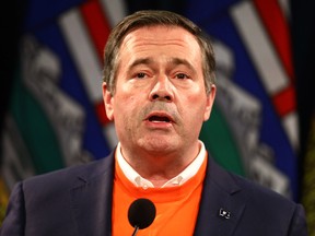Premier Jason Kenney provides a COVID-19 update at the McDougall Centre in Calgary on Thursday, Sept. 30, 2021.