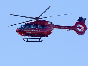 STARS Air Ambulance lands at the Foothills hospital performing patient transfers in Calgary on Monday, September 27, 2021.