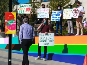 University of Calgary students protest the university's last minute decision to switch some courses to online on Tuesday, September 7, 2021. 

Gavin Young/Postmedia