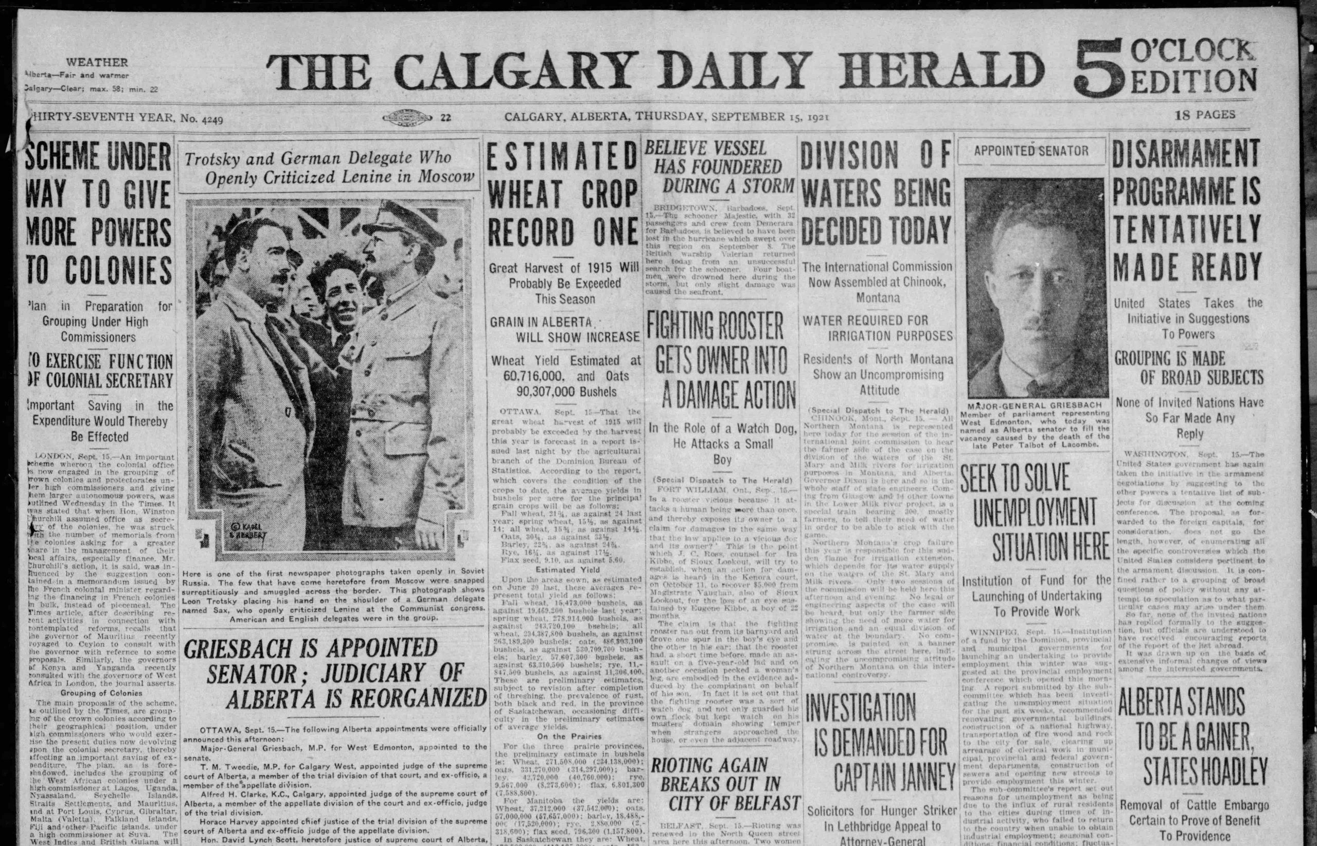 Front page news in Calgary, 100 years ago today | Calgary Herald