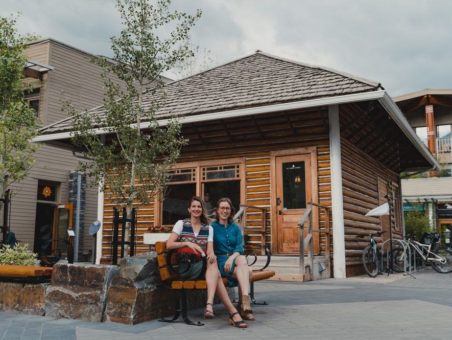 Jolene Brewster, left, and Jess McNally outside their new tea house in the Old Crag Cabin on Bear Street. Courtesy Gareth Paget
