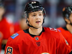 Calgary Flames Luke Philp during Battle of Alberta prospects game in Calgary at Scotiabank Saddledome against the Edmonton Oilers on Tuesday September 10, 2019. Al Charest / Postmedia