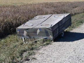 Airdrie RCMP say human remains were found inside an abandoned trailer in Rocky View County on September 30, 2021.