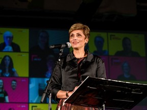 Jyoti Gondek at her campaign headquarters after being elected as Calgary Mayor on Monday, October 18, 2021.