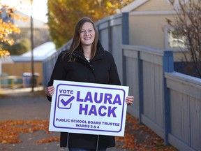 Laura Hack poses near her northeast Calgary home on Wednesday, October 20, 2021. Hack, a former teacher, upset the incumbent and won the election for Public School Board Trustee in Wards 3 & 4.