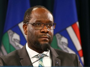 Alberta's Attorney General and Advocate General Kaycee Madu speaks to the media in Calgary and online on Friday, October 29, 2021.