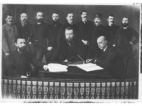 Calgary's first city council, with Mayor George  Murdoch on the front left. Photo from Glenbow Archives.