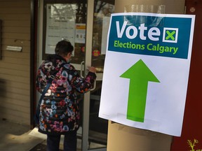 Calgarians in Ward 7 vote at the advance municipal election poll station at the Crescent Heights Community Centre on Monday, October 4, 2021.