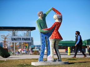 The artwork called The Dance is seen in the recently opened Unity Park along 17th Avenue S.E. on Tuesday, October 12, 2021.