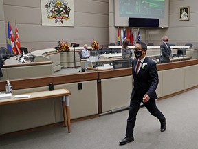 Coun. Sean Chu walks from council after he was sworn in on Monday, Oct. 25, 2021.