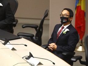 Councillor Sean Chu during the swearing-in ceremony at City Hall in Calgary on Monday, October 25, 2021.