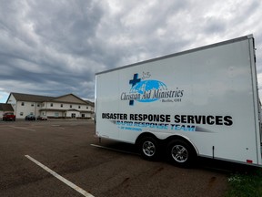 A disaster response trailer sits outside of the home office of Christian Aid Ministries in Millersburg, Ohio, U.S., October 17, 2021.