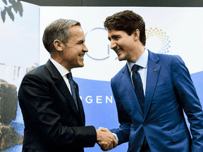 Then-Bank of England governor Mark Carney and Prime Minister Justin Trudeau at a G20 meeting in 2018. Carney has been touted as a possible successor to Trudeau as federal Liberal leader.