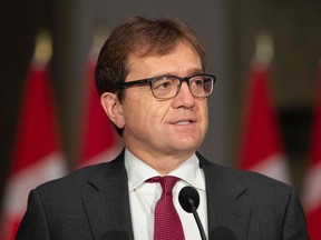 Newly sworn in Minister of Natural Resources Jonathan Wilkinson speaks during a press conference in Ottawa, Canada on October 26, 2021.