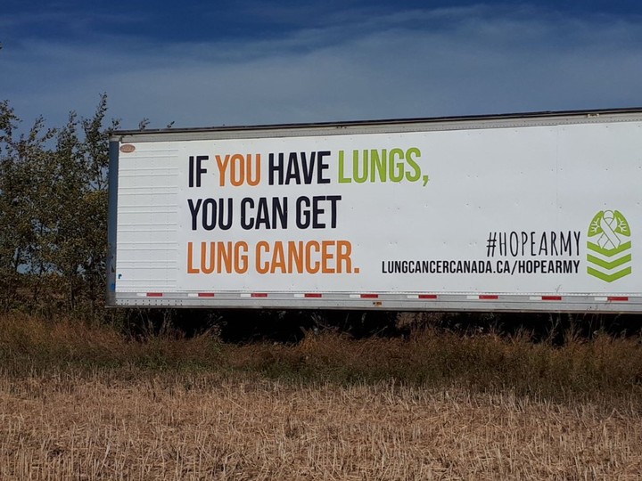  A billboard on Alberta’s Highway 2 aims to remind Albertans that even non-smokers can be diagnosed with lung cancer.